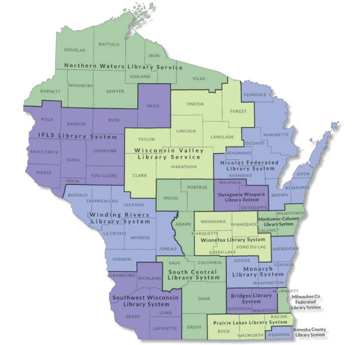 Map of Wisconsin Library Systems 2023