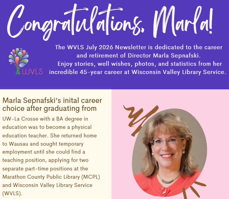 text: Congratulations Marla with a photo of Marla.