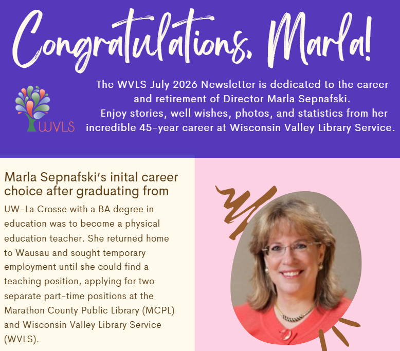 text: Congratulations Marla with a photo of Marla.